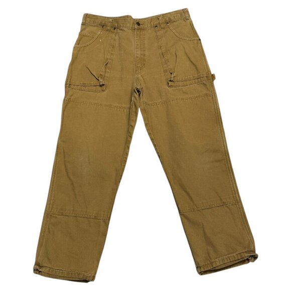 DICKIES Canvas Work Carpenter Brown Double Front Large Pockets Pants Mens 34x30 - Picture 1 of 5